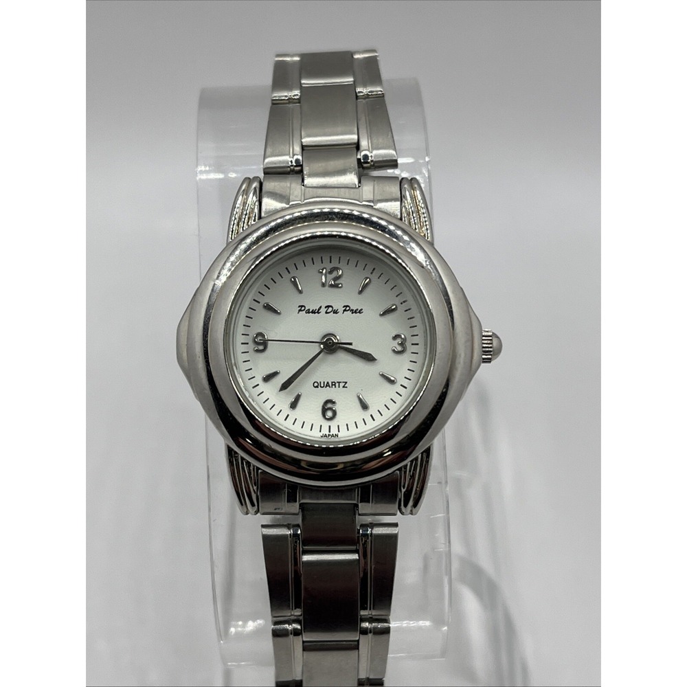 Paul Du Pree Women's Quartz Watch Silver 7.5" Band 29mm Case- New Battery